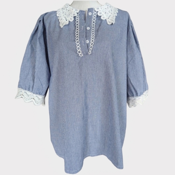 Tops - Lace Scallop Stripe Top
